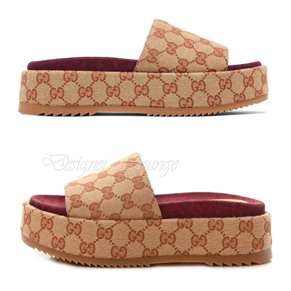 NEW GUCCI Angelina GG Beige Monogram Platform Slide Sandals Size EU 41.5 US 11.5